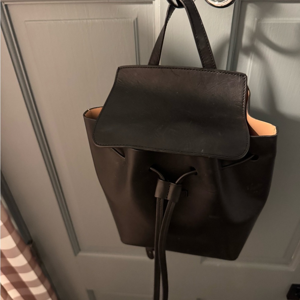 Classic Black Leather Drawstring Backpack - Women - image 1